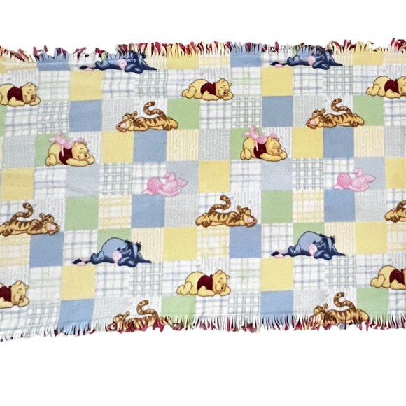 Disney Throw Blanket Winnie The Pooh Fringed 39" X 60" Pink Plaid Fleece - Picture 3 of 9